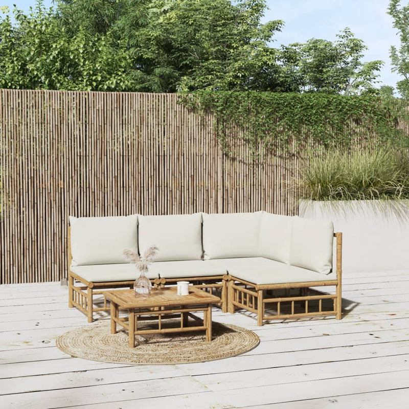vidaXL 5 Piece Garden Lounge Set with Cream White Cushions  Bamboo