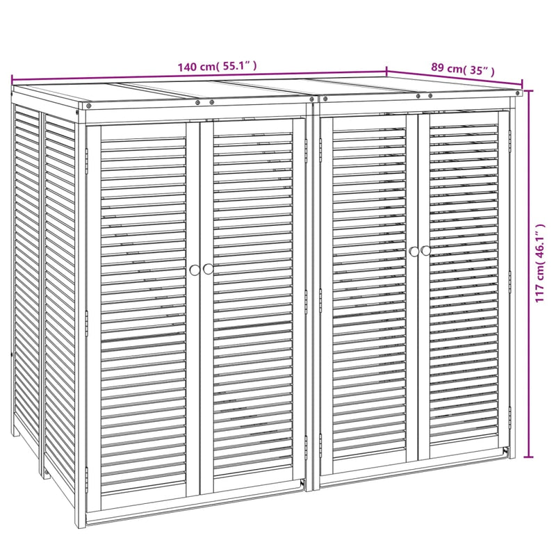 vidaXL Double Garbage Bin Shed 140x89x117 cm Solid Wood Acacia