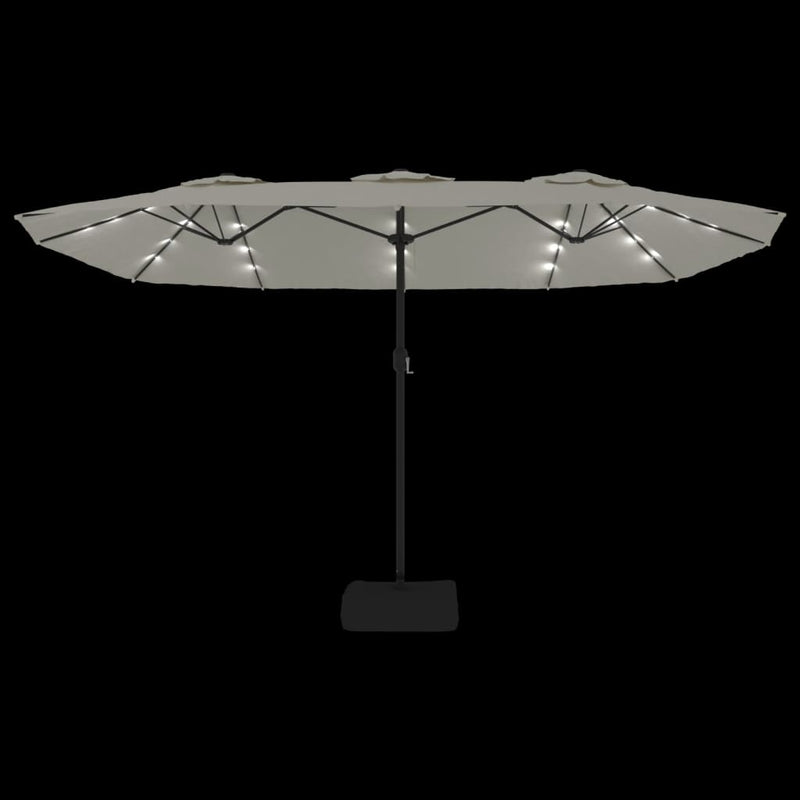 vidaXL Double-Head Garden Parasol with LEDs Sand White 449x265 cm