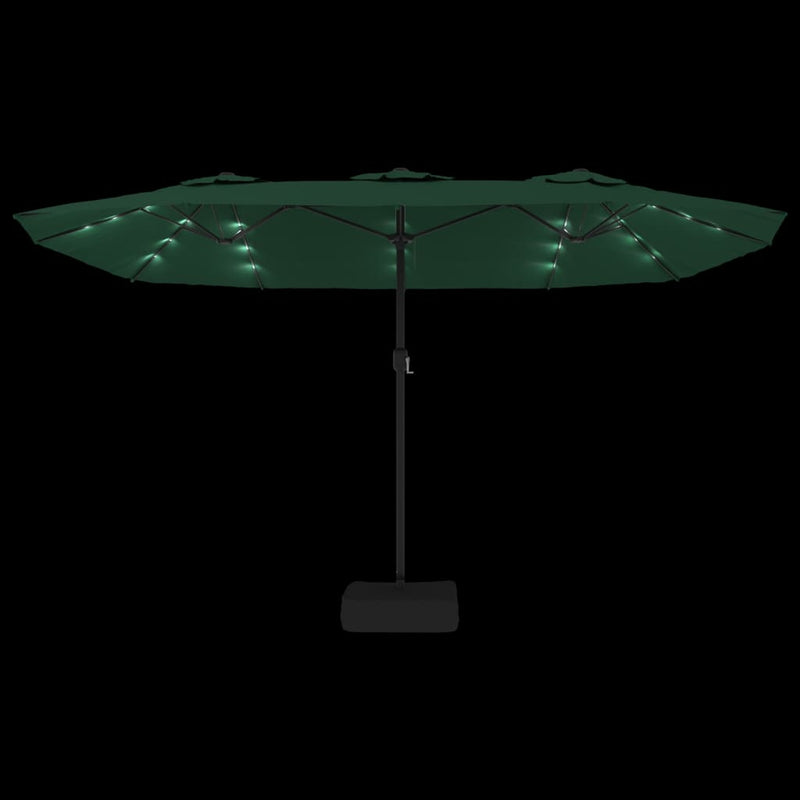 vidaXL Double-Head Garden Parasol with LEDs Green 449x265 cm