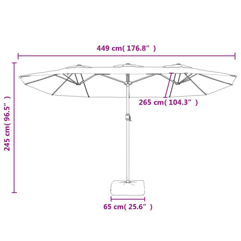 vidaXL Double-Head Garden Parasol with LEDs Green 449x265 cm