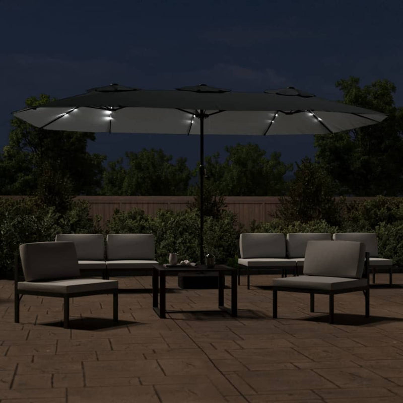 vidaXL Double-Head Garden Parasol with LEDs Anthracite 449x265 cm