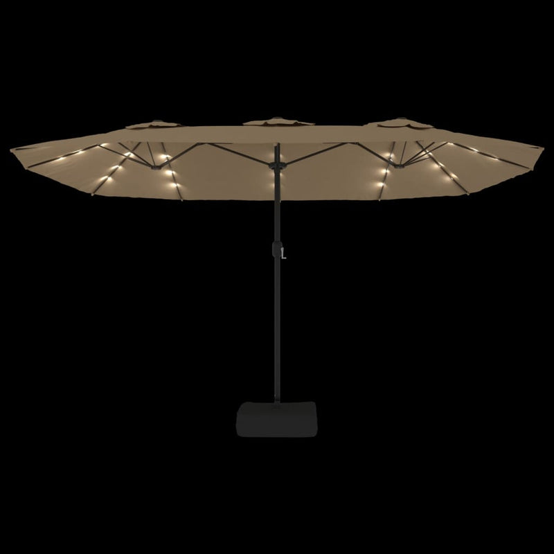 vidaXL Double-Head Garden Parasol with LEDs Taupe 449x265 cm