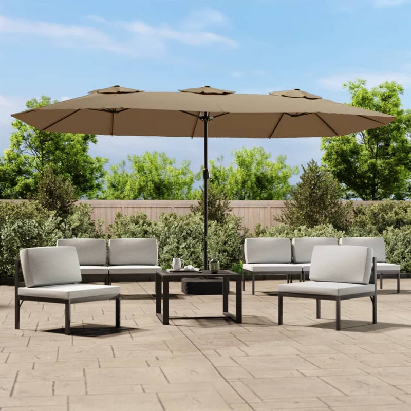 vidaXL Double-Head Garden Parasol with LEDs Taupe 449x265 cm