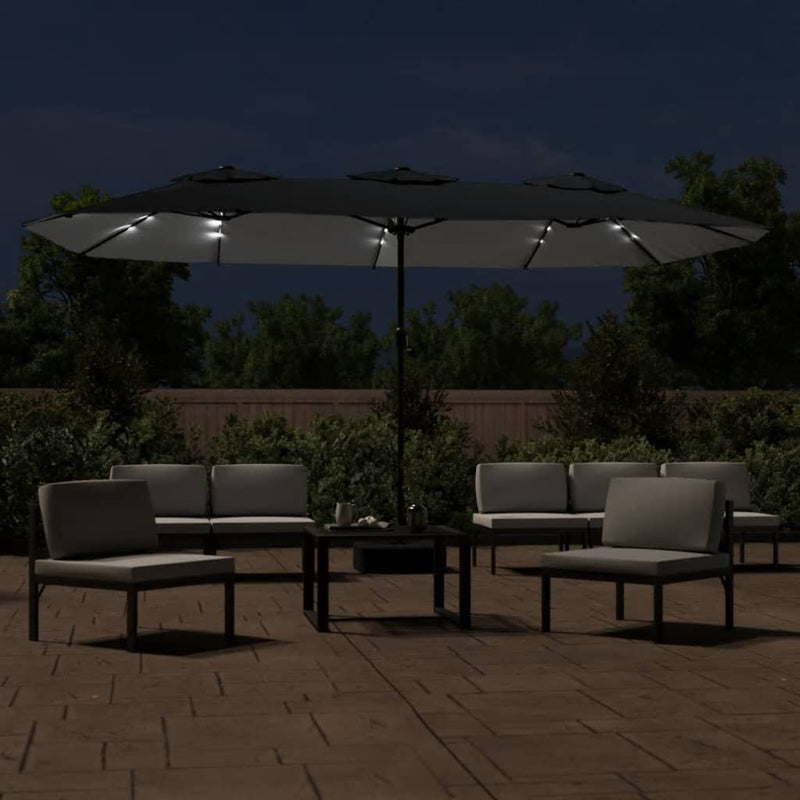 vidaXL Double-Head Garden Parasol with LEDs Black 449x265 cm