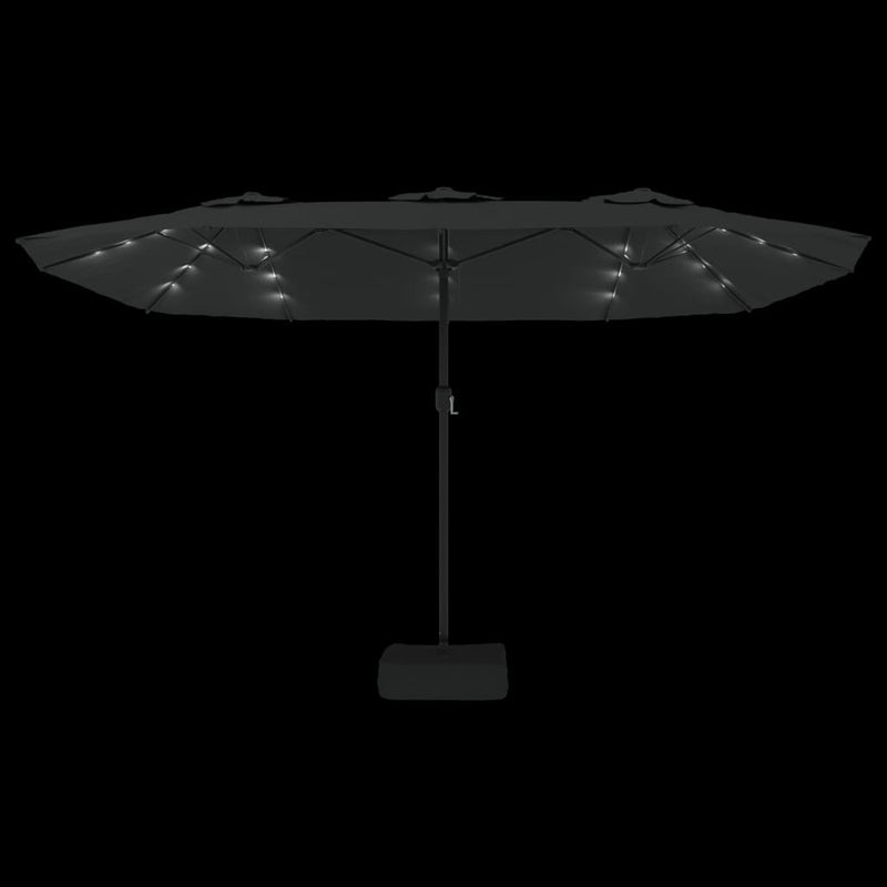 vidaXL Double-Head Garden Parasol with LEDs Black 449x265 cm