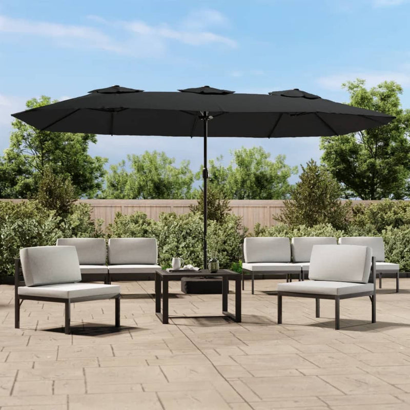 vidaXL Double-Head Garden Parasol with LEDs Black 449x265 cm