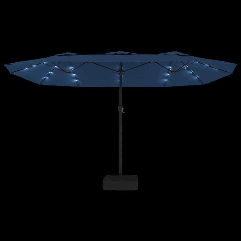 vidaXL Double-Head Garden Parasol with LEDs Azure Blue 449x265 cm