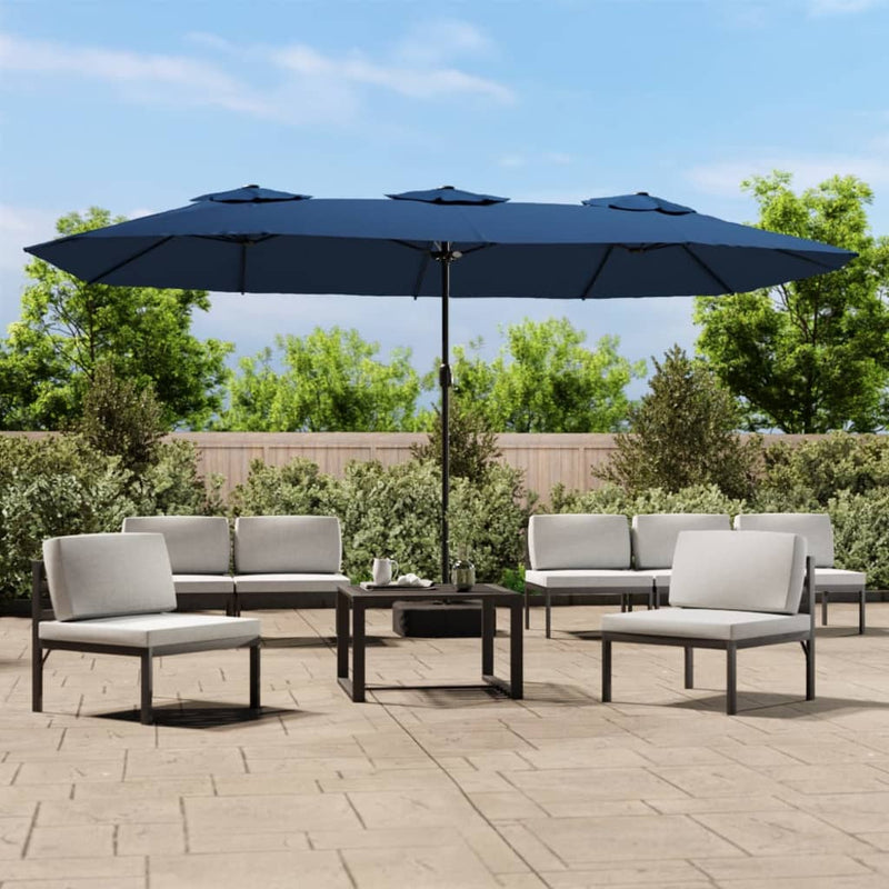 vidaXL Double-Head Garden Parasol with LEDs Azure Blue 449x265 cm