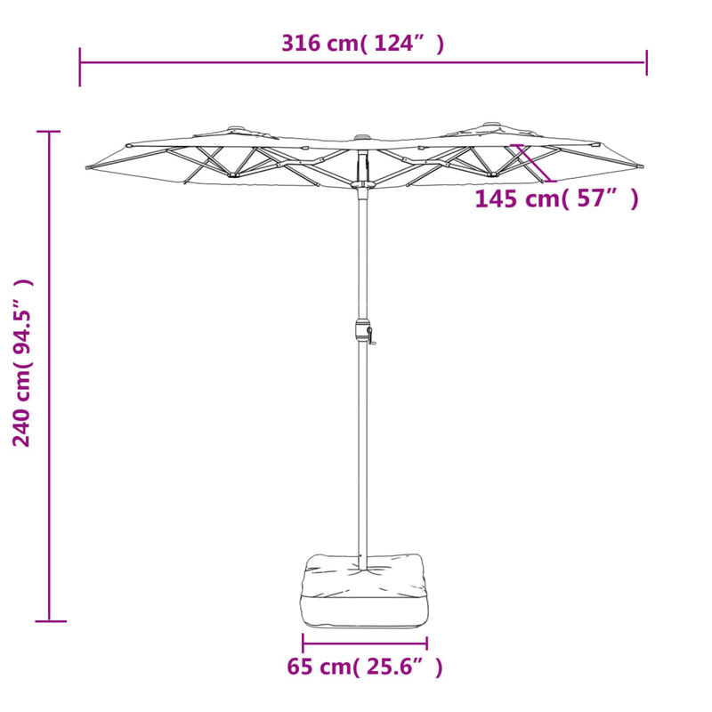 vidaXL Double-Head Garden Parasol Black 316x145 cm