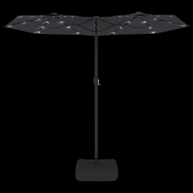vidaXL Double-Head Garden Parasol with LEDs Black 316x145 cm