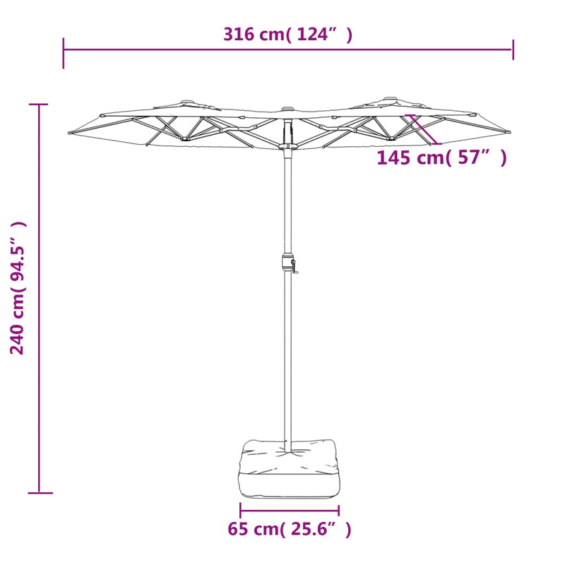 vidaXL Double-Head Garden Parasol with LEDs Black 316x145 cm