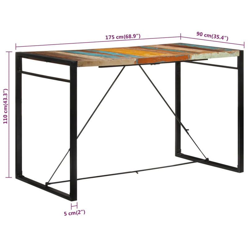vidaXL Bar Table 175x90x110 cm Solid Wood Reclaimed