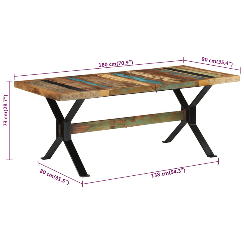 vidaXL Dining Table 180x90x73 cm Solid Wood Reclaimed