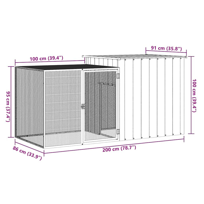 vidaXL Rabbit Cage Grey 200x91x100 cm Galvanised Steel