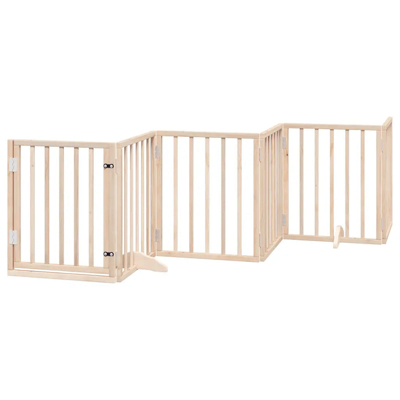 Dog Gate with Door Foldable 9 Panels 450 cm Poplar Wood