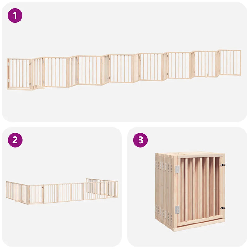 Dog Gate with Door Foldable 15 Panels 750 cm Poplar Wood