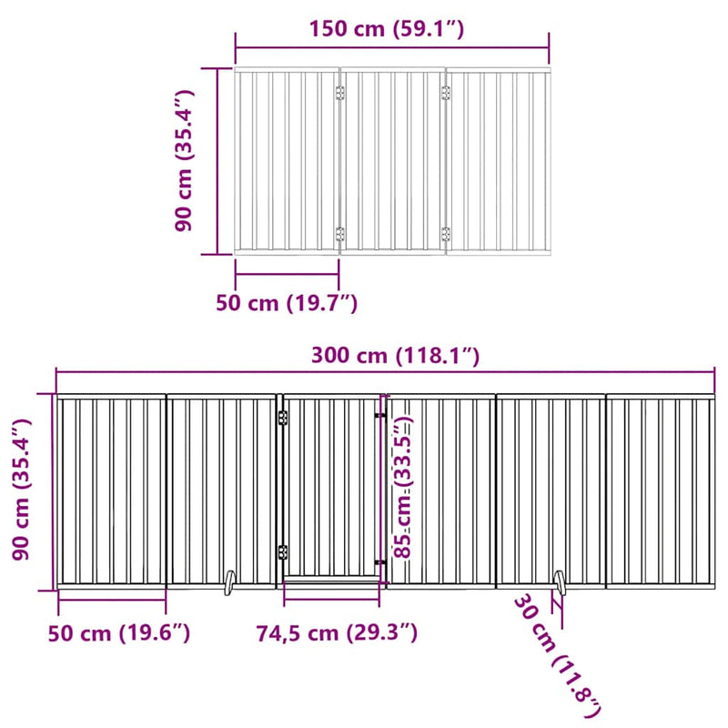 Dog Gate with Door Foldable 9 Panels 450 cm Poplar Wood
