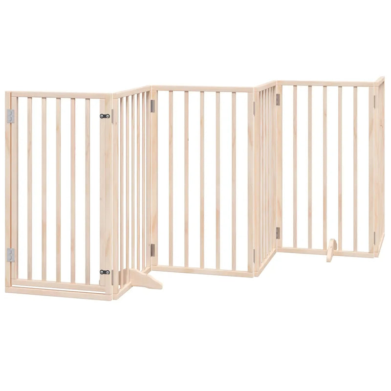 Dog Gate with Door Foldable 9 Panels 450 cm Poplar Wood