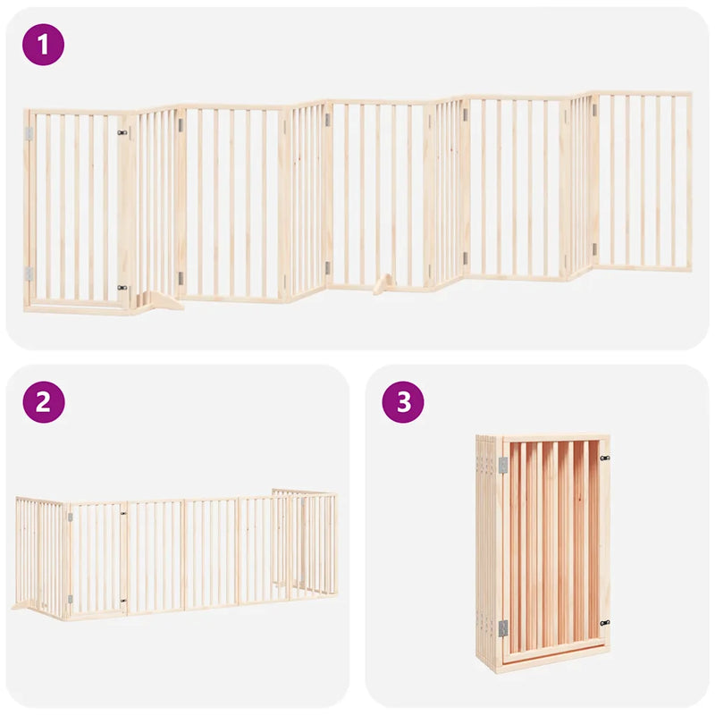 Dog Gate with Door Foldable 9 Panels 450 cm Poplar Wood