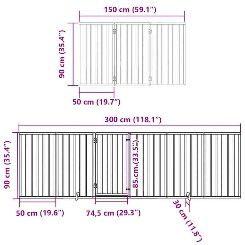 Dog Gate with Door Foldable 9 Panels White 450 cm Poplar Wood
