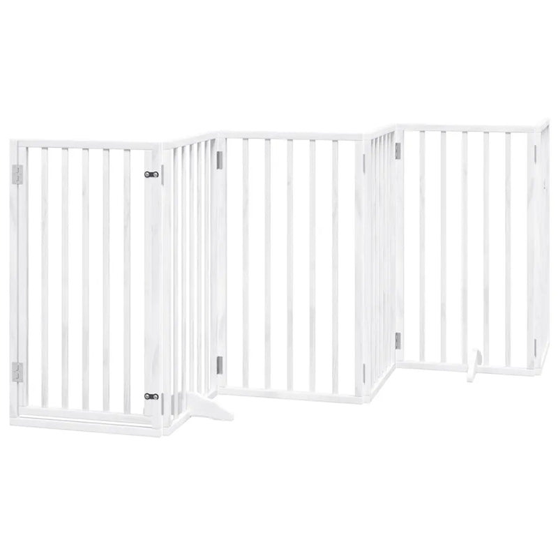 Dog Gate with Door Foldable 9 Panels White 450 cm Poplar Wood
