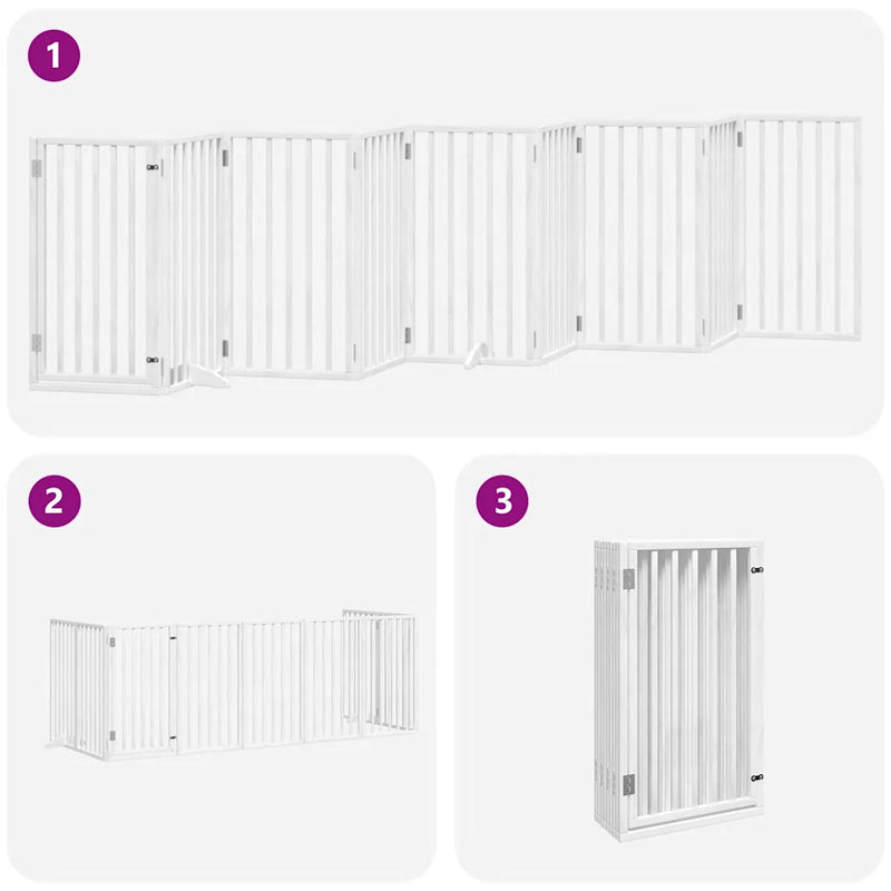 Dog Gate with Door Foldable 9 Panels White 450 cm Poplar Wood