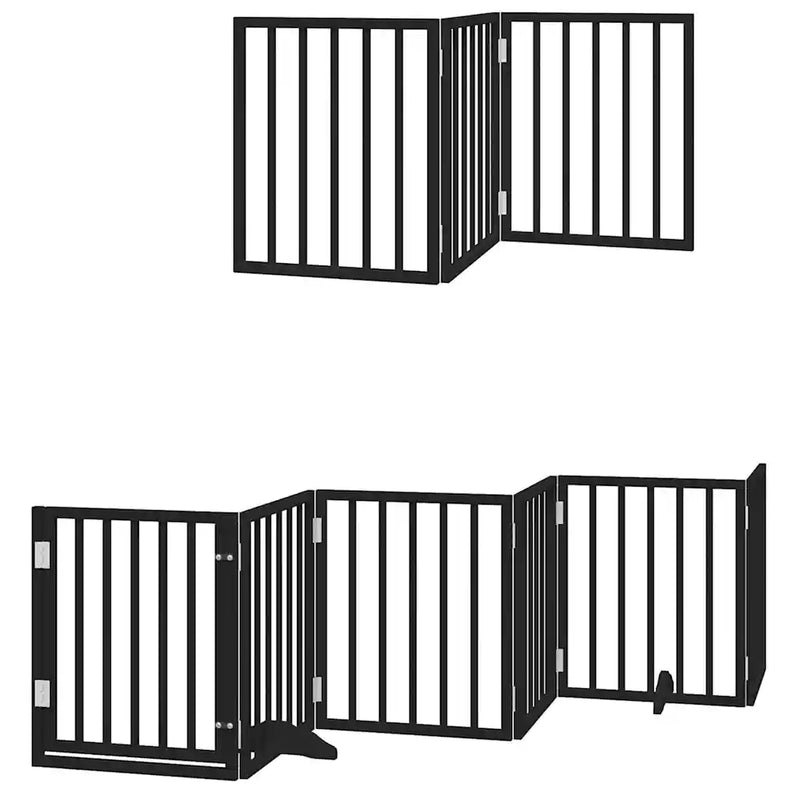 Dog Gate with Door Foldable 9 Panels Black 450 cm Poplar Wood