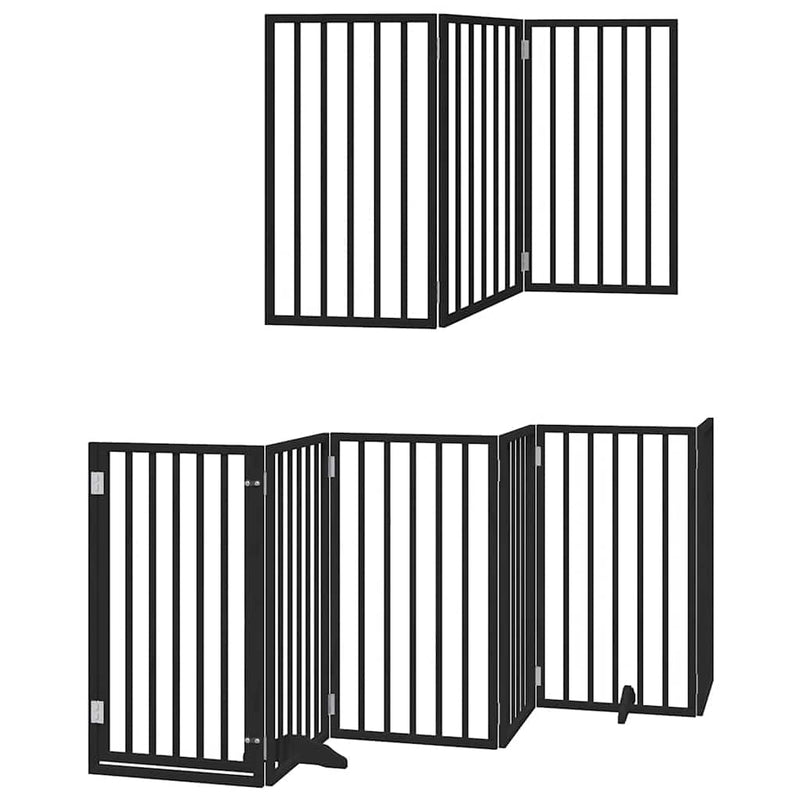 Dog Gate with Door Foldable 9 Panels Black 450 cm Poplar Wood
