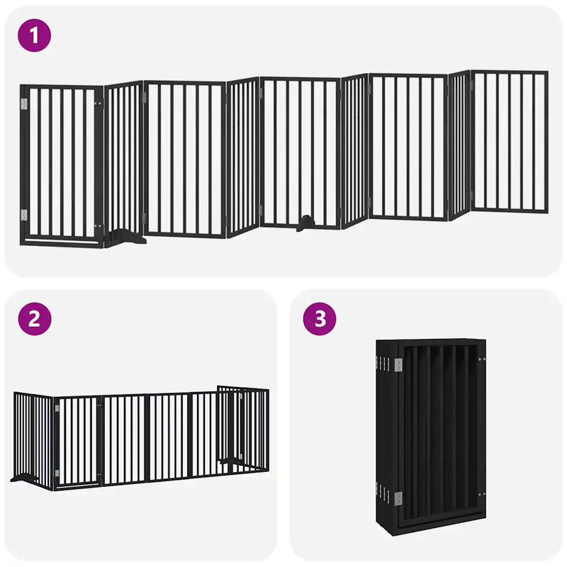 Dog Gate with Door Foldable 9 Panels Black 450 cm Poplar Wood