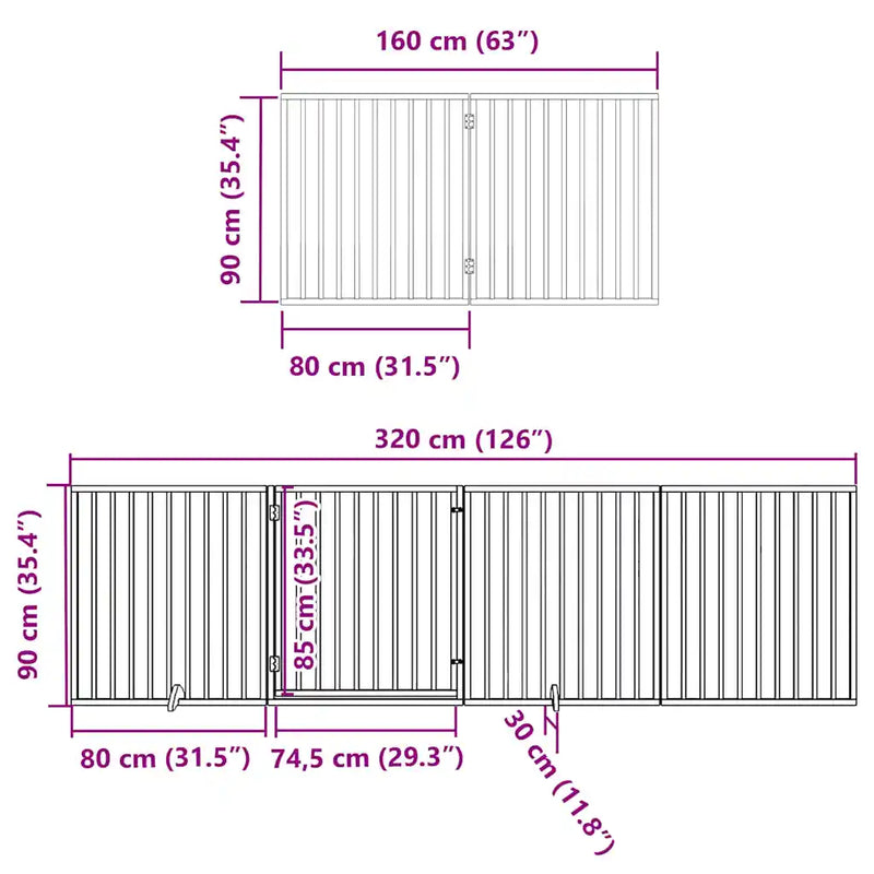 Dog Gate with Door Foldable 6 Panels 480 cm Poplar Wood