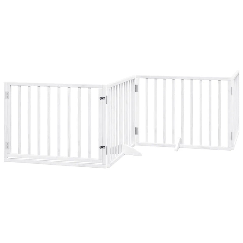 Dog Gate with Door Foldable 6 Panels White 480 cm Poplar Wood