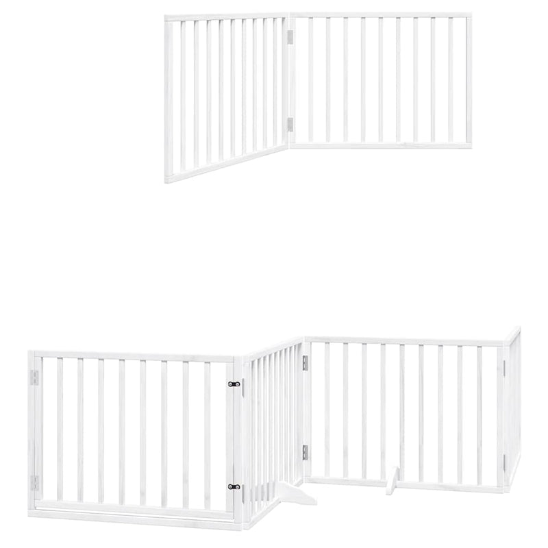 Dog Gate with Door Foldable 6 Panels White 480 cm Poplar Wood
