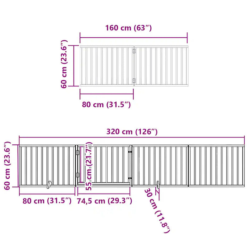 Dog Gate with Door Foldable 6 Panels White 480 cm Poplar Wood