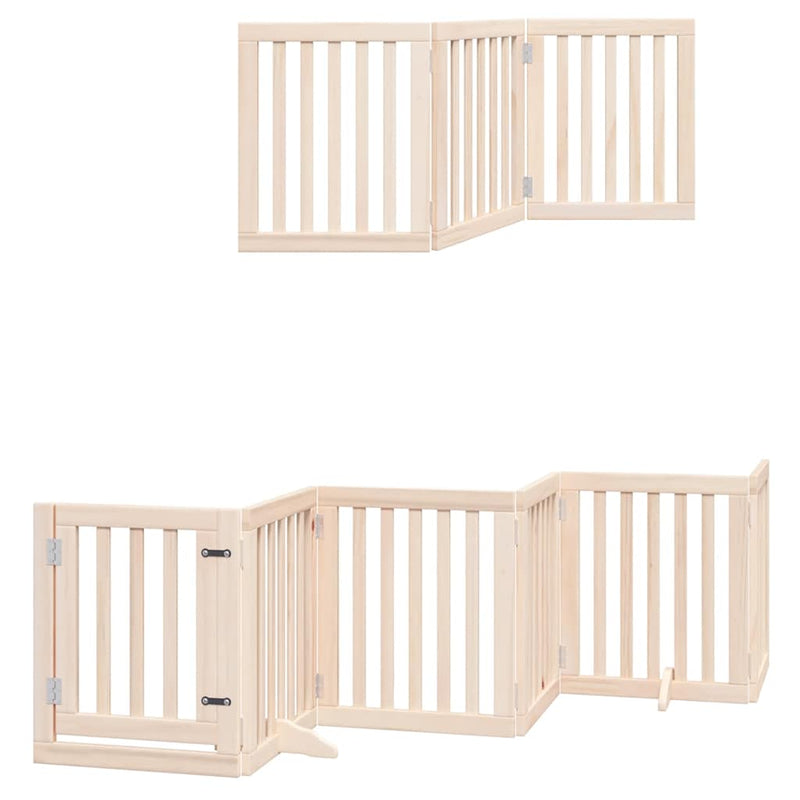 Dog Gate with Door Foldable 9 Panels 450 cm Poplar Wood