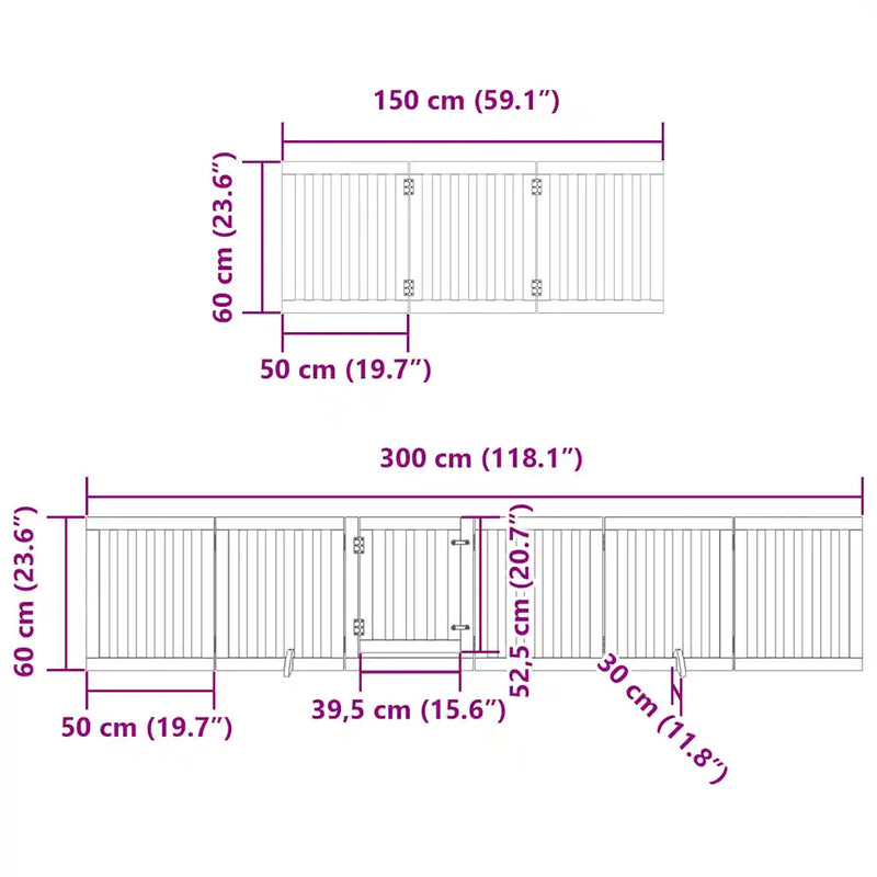 Dog Gate with Door Foldable 9 Panels 450 cm Poplar Wood