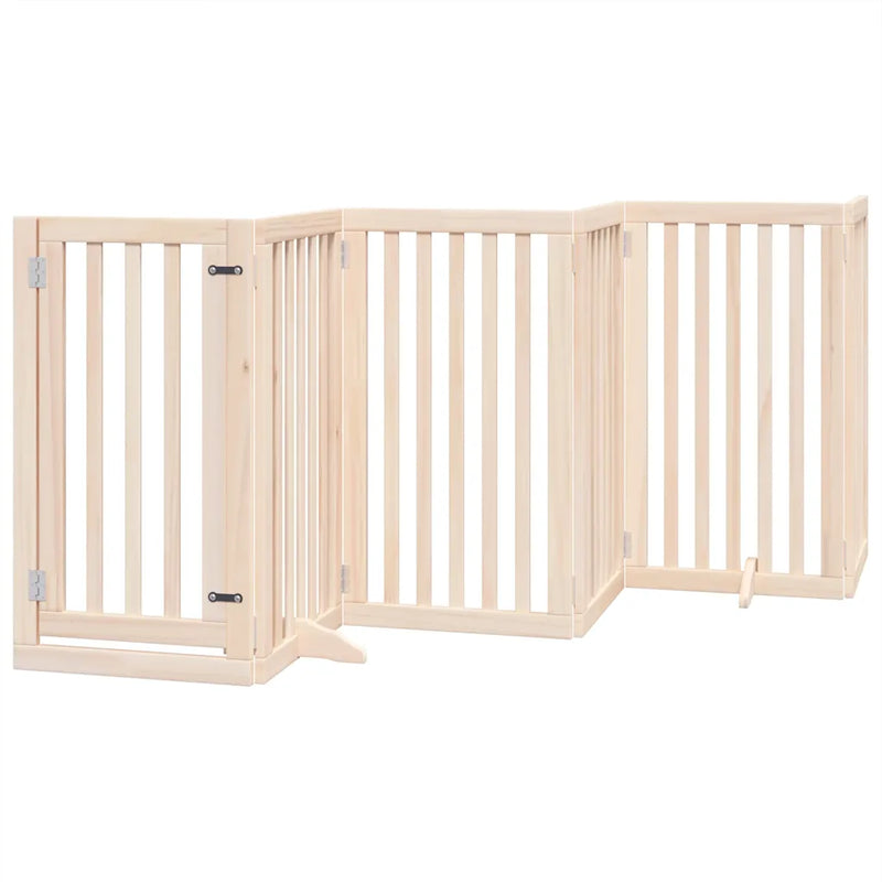 Dog Gate with Door Foldable 9 Panels 450 cm Poplar Wood