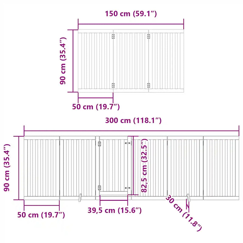 Dog Gate with Door Foldable 9 Panels 450 cm Poplar Wood