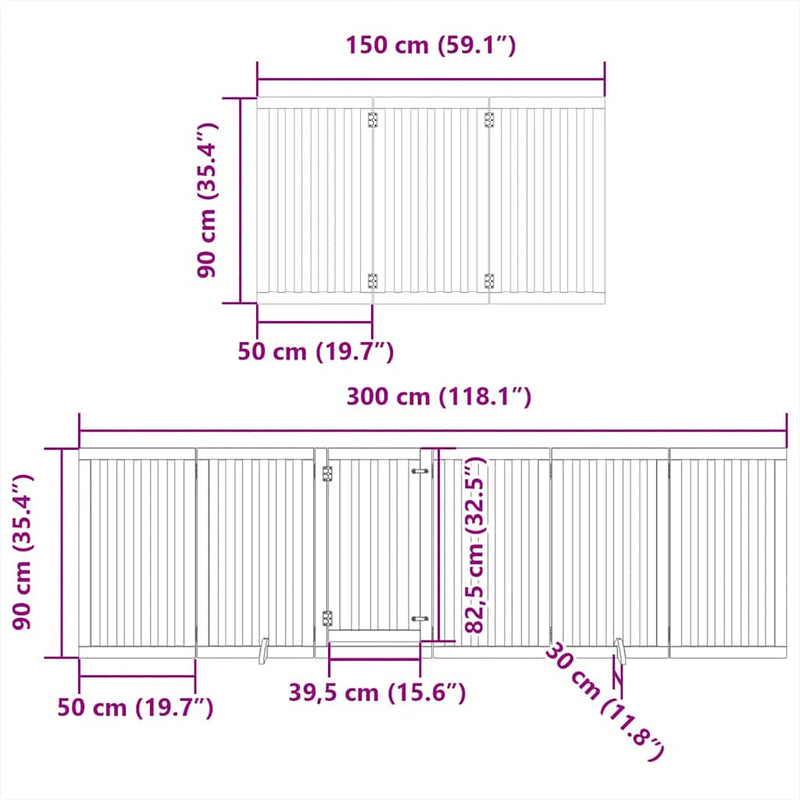 Dog Gate with Door Foldable 12 Panels 600 cm Poplar Wood