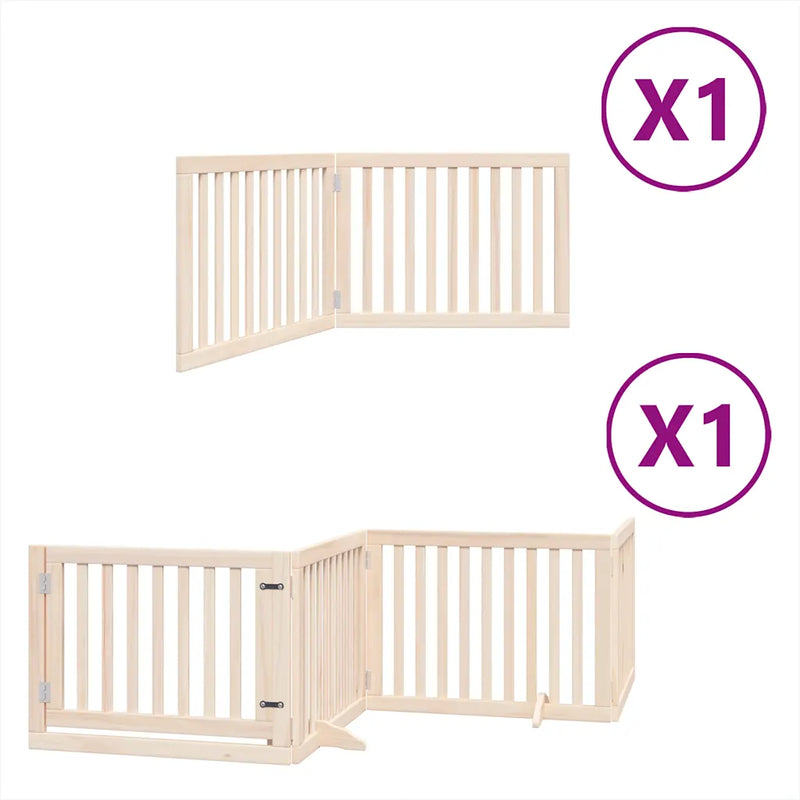 Dog Gate with Door Foldable 6 Panels 480 cm Poplar Wood