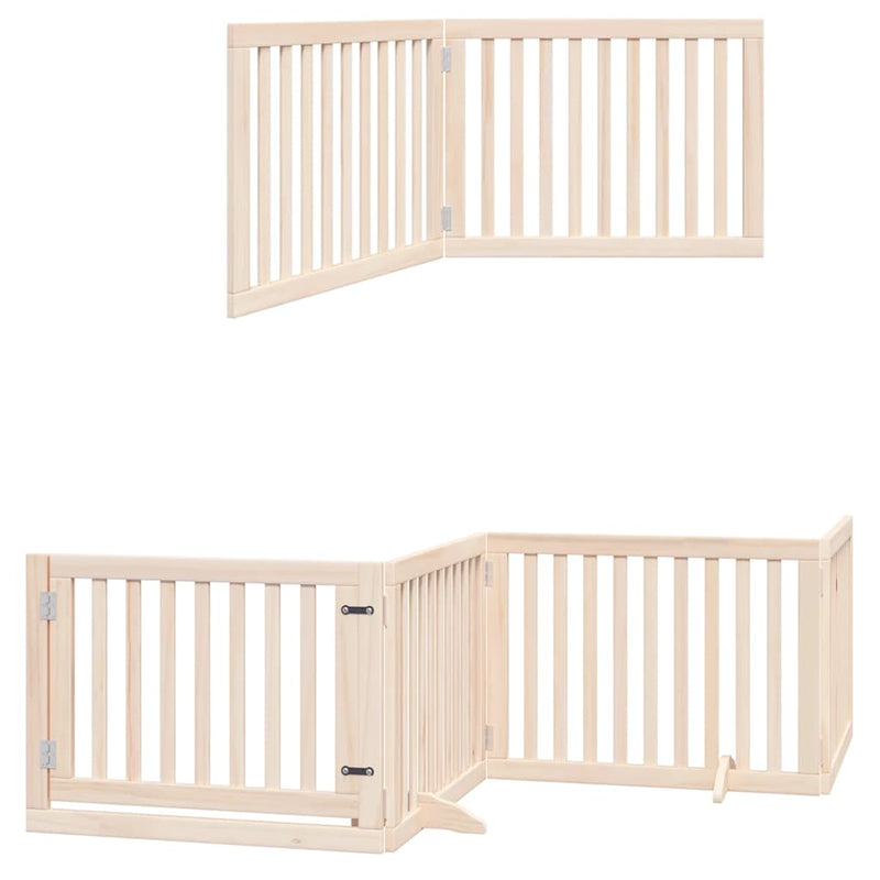 Dog Gate with Door Foldable 6 Panels 480 cm Poplar Wood