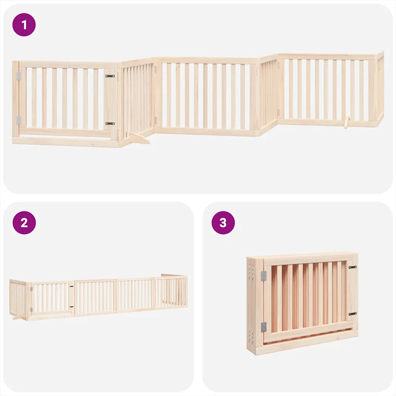 Dog Gate with Door Foldable 6 Panels 480 cm Poplar Wood