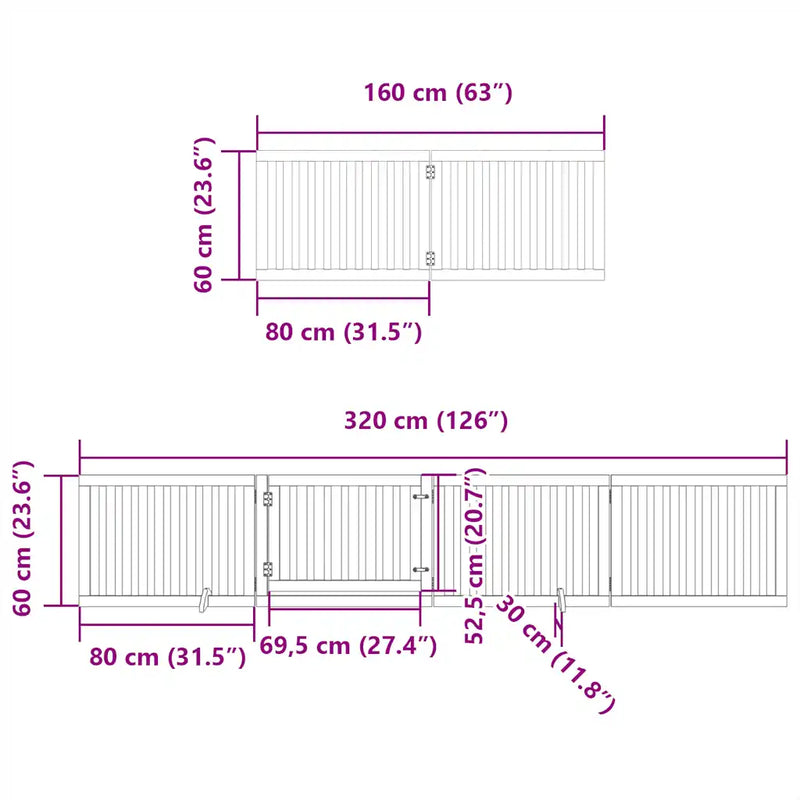 Dog Gate with Door Foldable 6 Panels 480 cm Poplar Wood