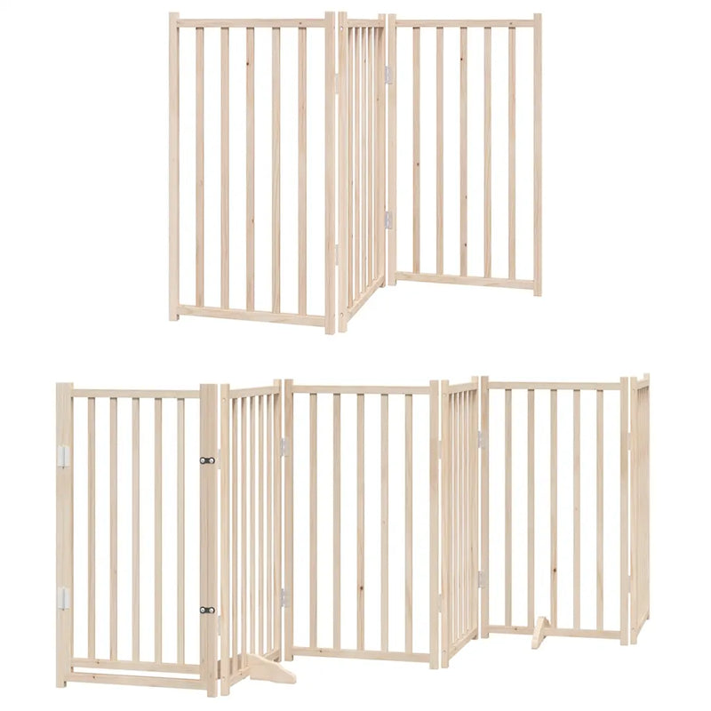 Dog Gate with Door Foldable 9 Panels 450 cm Poplar Wood