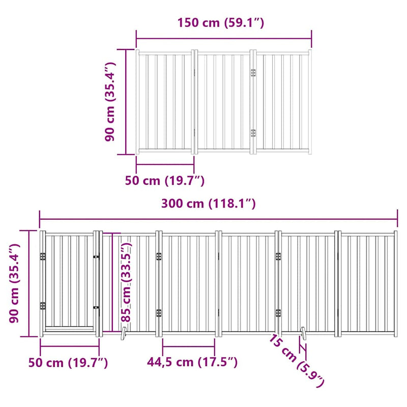 Dog Gate with Door Foldable 9 Panels 450 cm Poplar Wood