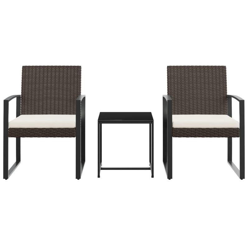 vidaXL 3 piece Garden Dining Set with Cushions Brown PP Rattan