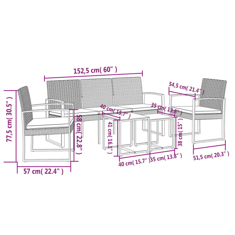 vidaXL 5 piece Garden Dining Set with Cushions Black PP Rattan