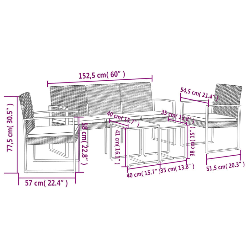 vidaXL 5 piece Garden Dining Set with Cushions Brown PP Rattan