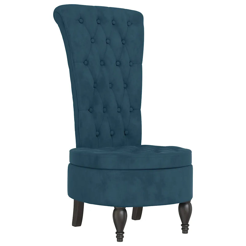 High Back Chair Blue Velvet Button Design