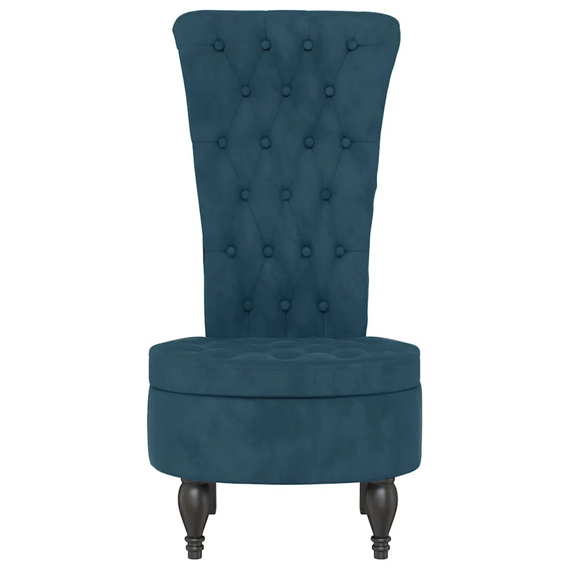 High Back Chair Blue Velvet Button Design